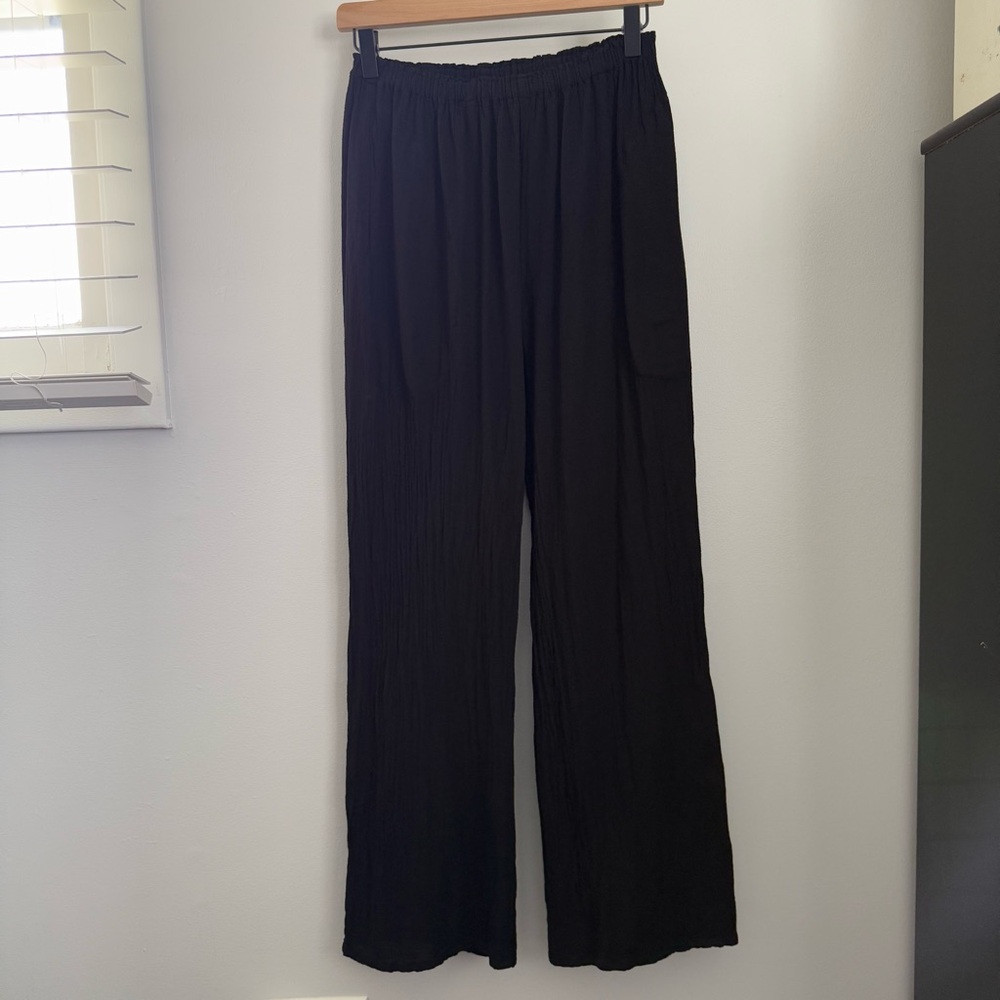 Oh My Gauze 1 Small Medium Black Pants Wide Leg Lagen Elastic Waist Minimal